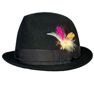COLFELTROS MALIANO Vintage Felt Fedora, Italy Made, Size 55 w/ Feather Accent